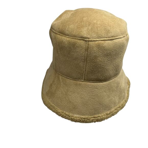 Y2K Cozy Shearling Bucket Hat Faux‎ Suede Sherpa Lined Tan Wintercore - Picture 5 of 5